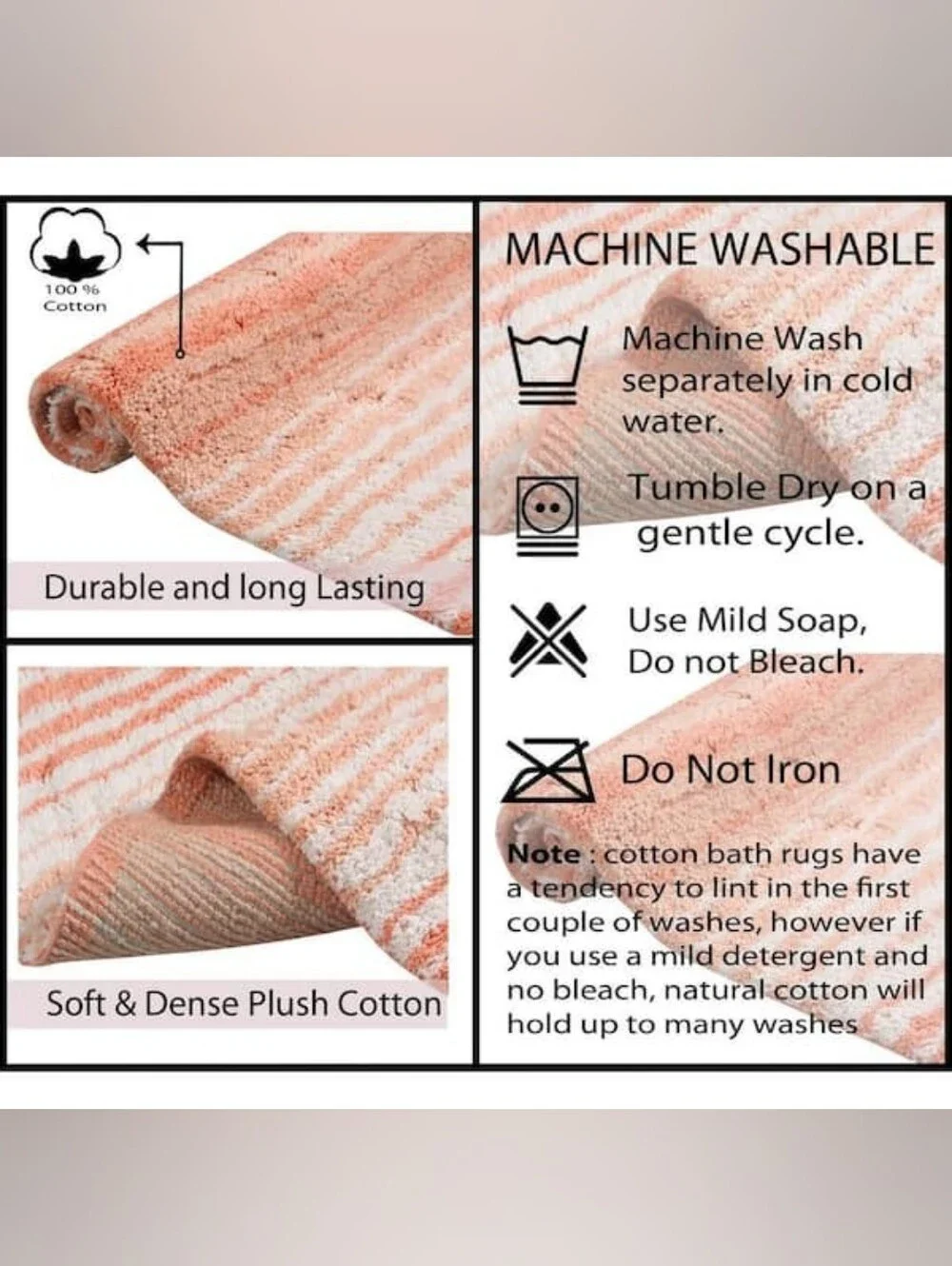 🆕 2 Rugs Home Weavers Orange Coral Striped Bath Mat - Plush Non-Slip 34x21